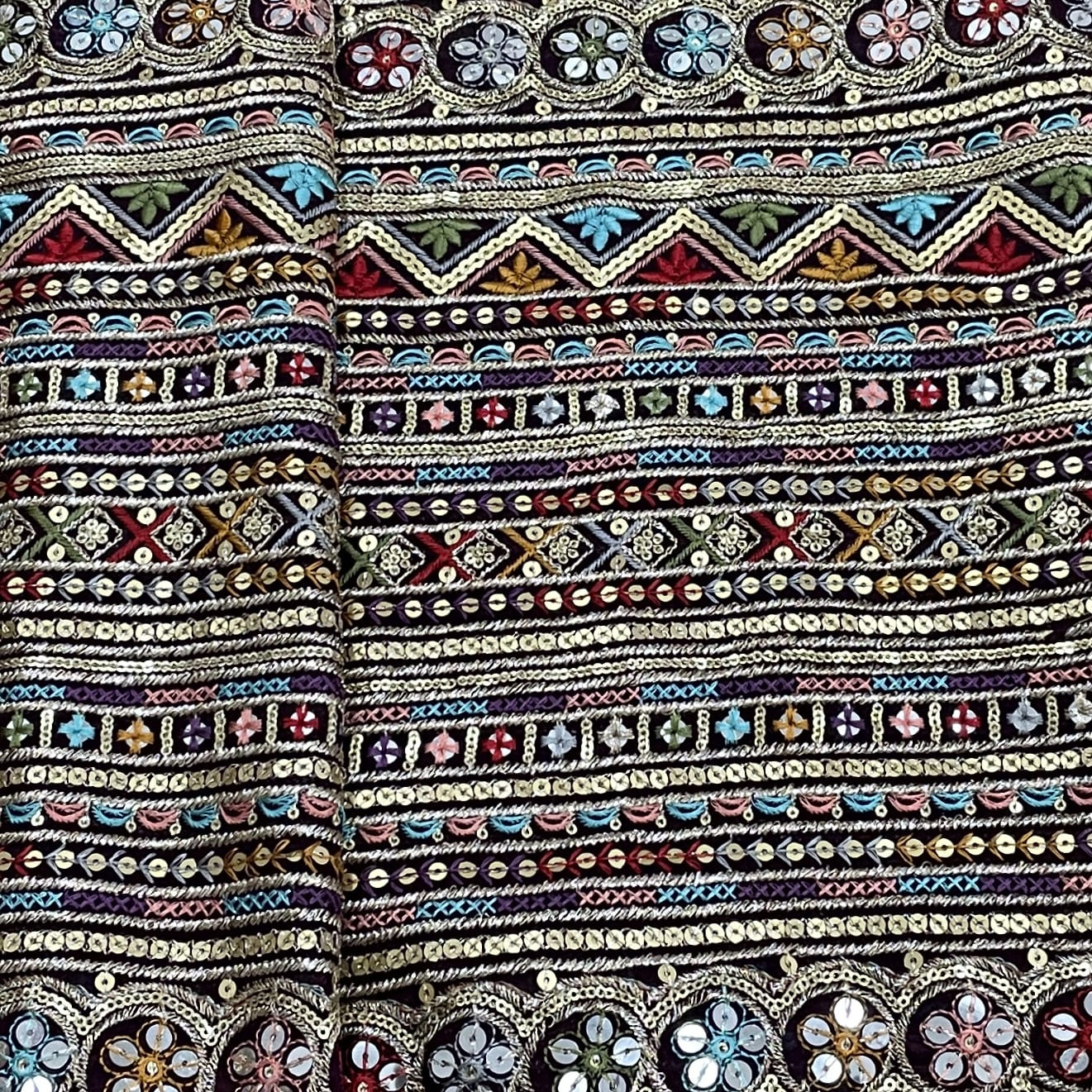 Black Zari Sequence Embroidery Georgette Fabric