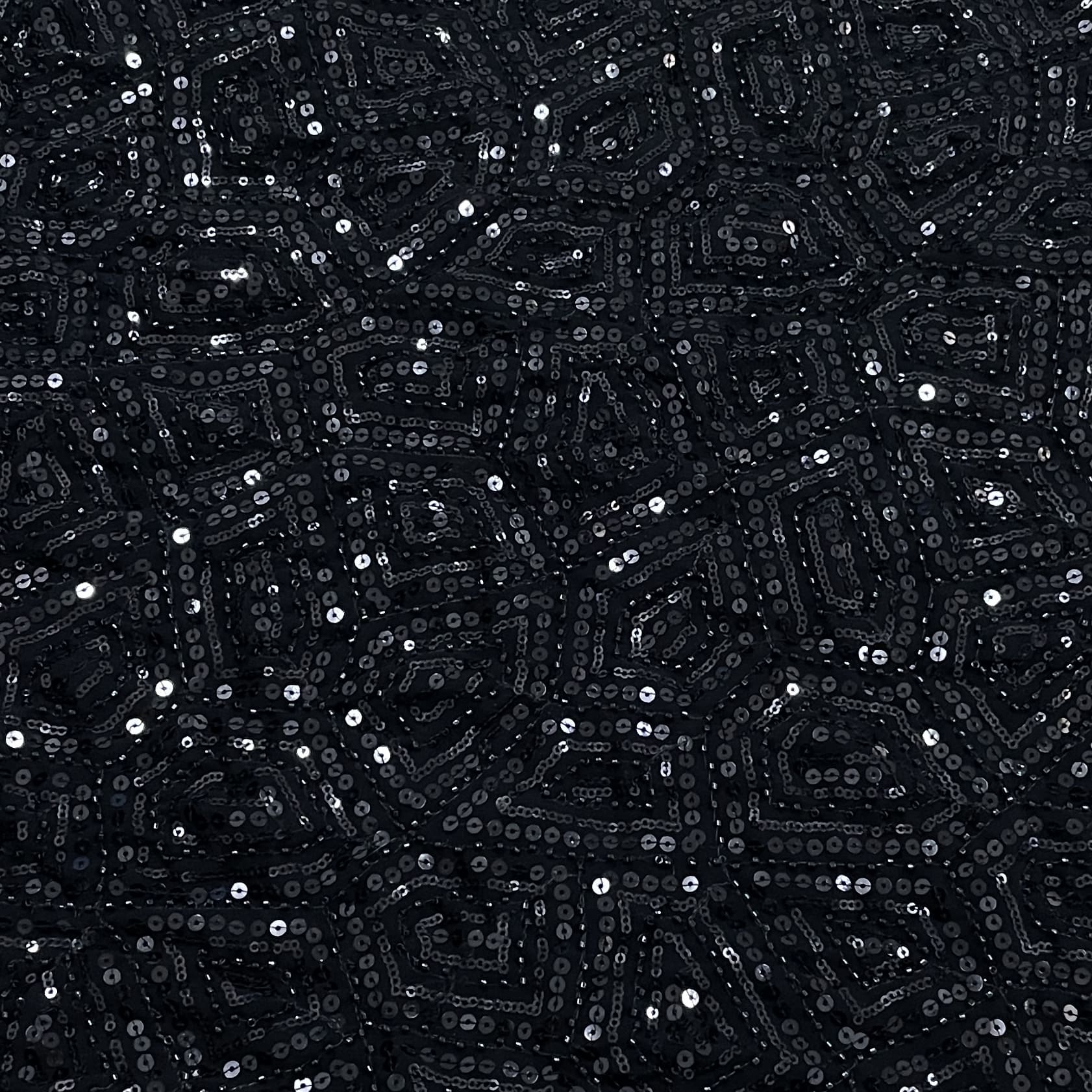 Classic Black Pearl Sequence Embroidery Georgette Fabric
