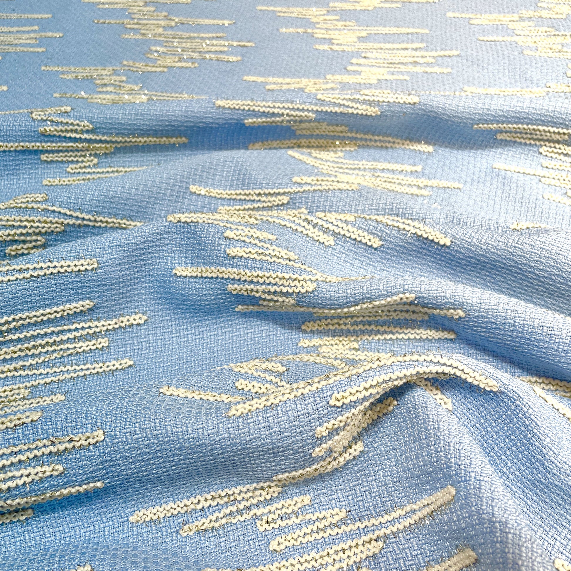 Premium Blue Abstract Handloom Tweed Fabric