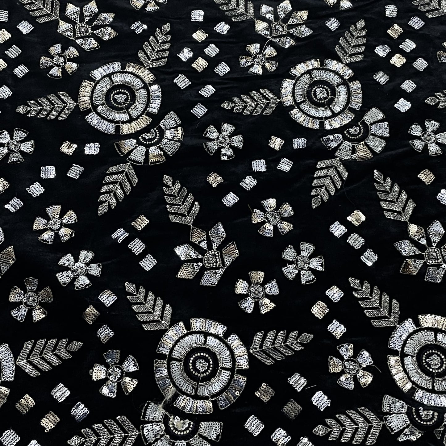 Classic Blue Sequence Embroidery Velvet Fabric