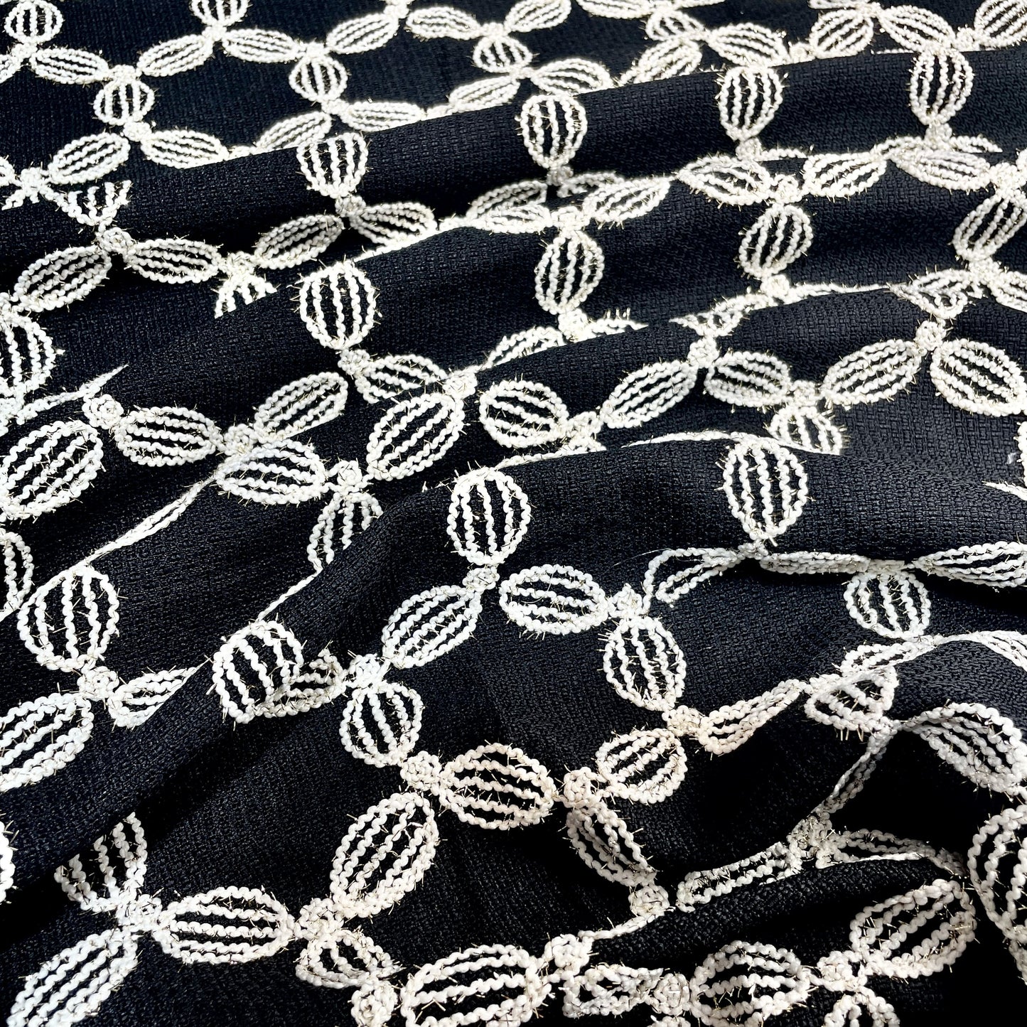 Premium Black Floral Handloom Tweed Fabric