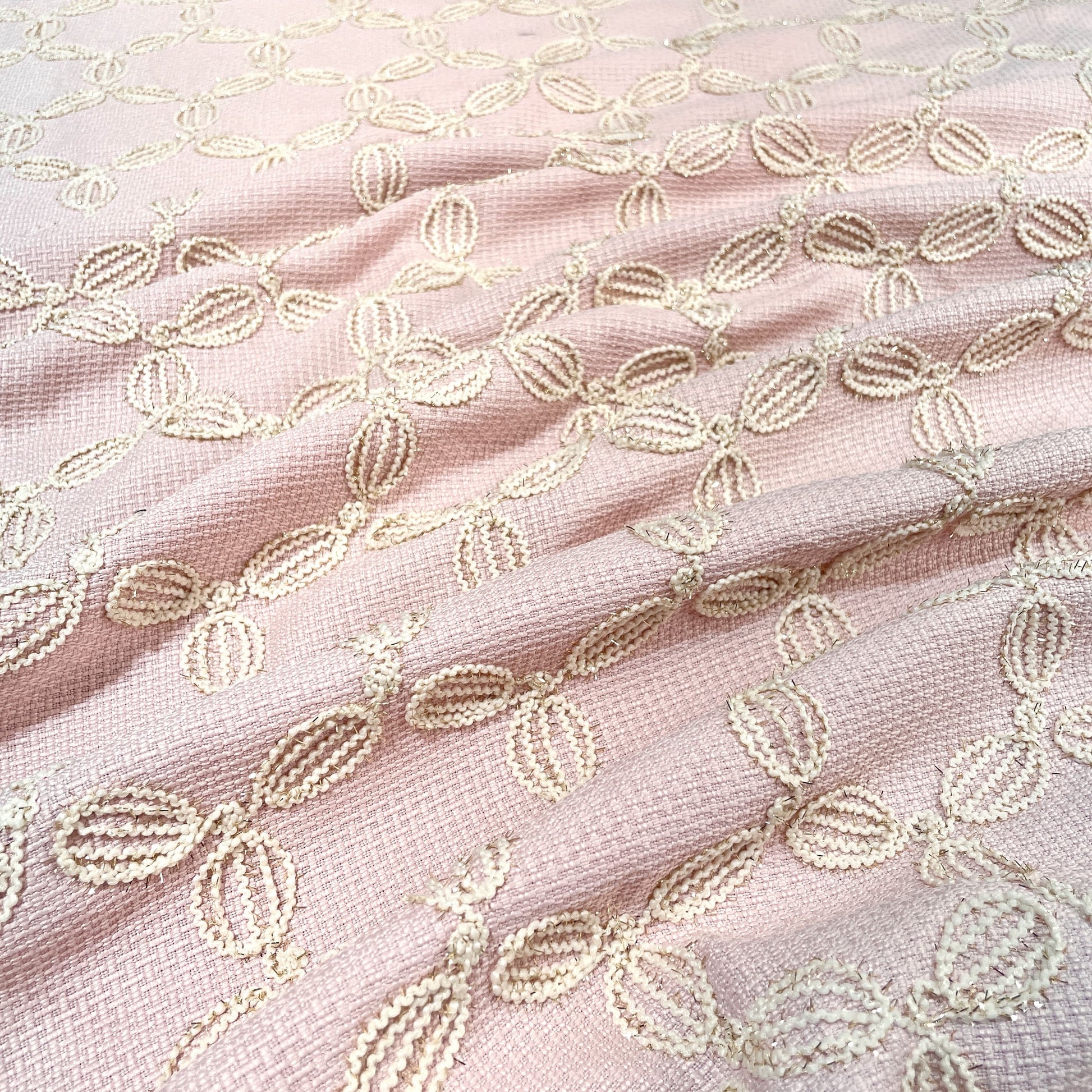 Premium Pink Floral Handloom Tweed Fabric