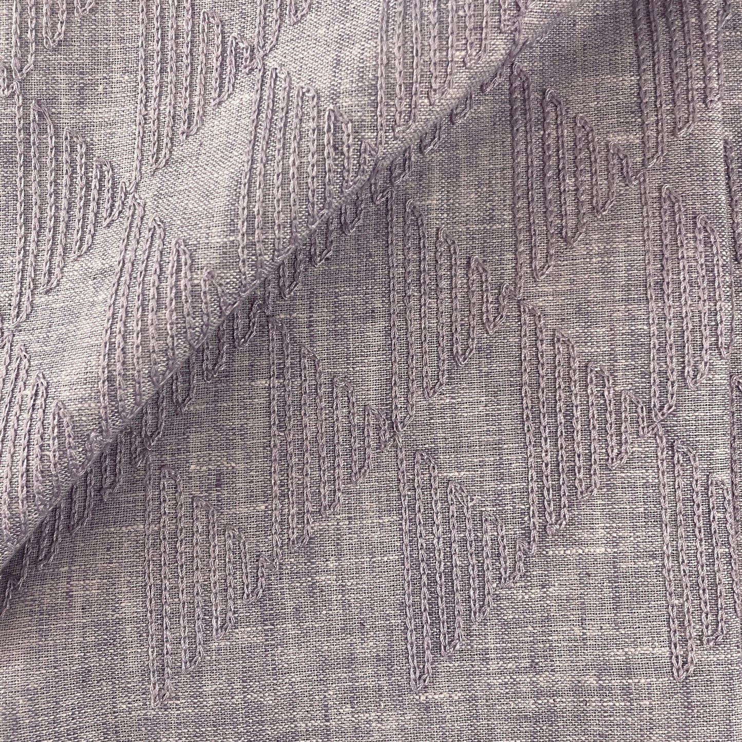 Lavender Abstract Thread Embroidery Linen Fabric