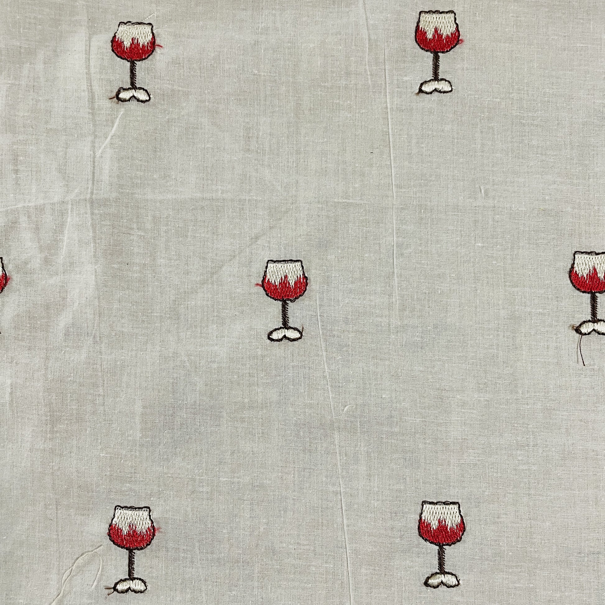 White Quirky Thread Embroidery Cotton Fabric
