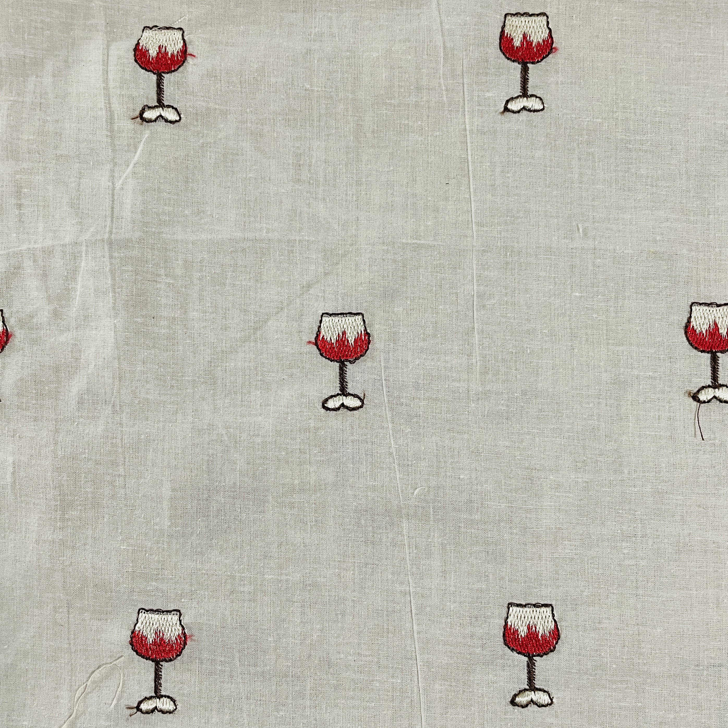 White Quirky Thread Embroidery Cotton Fabric