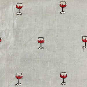 White Quirky Thread Embroidery Cotton Fabric