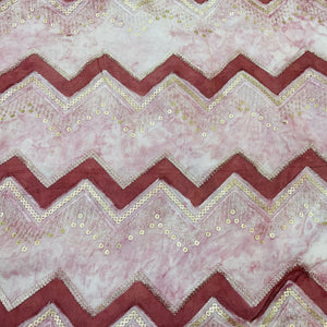 Exclusive Pink Chevron Sequence Embroidery Chinnon Fabric