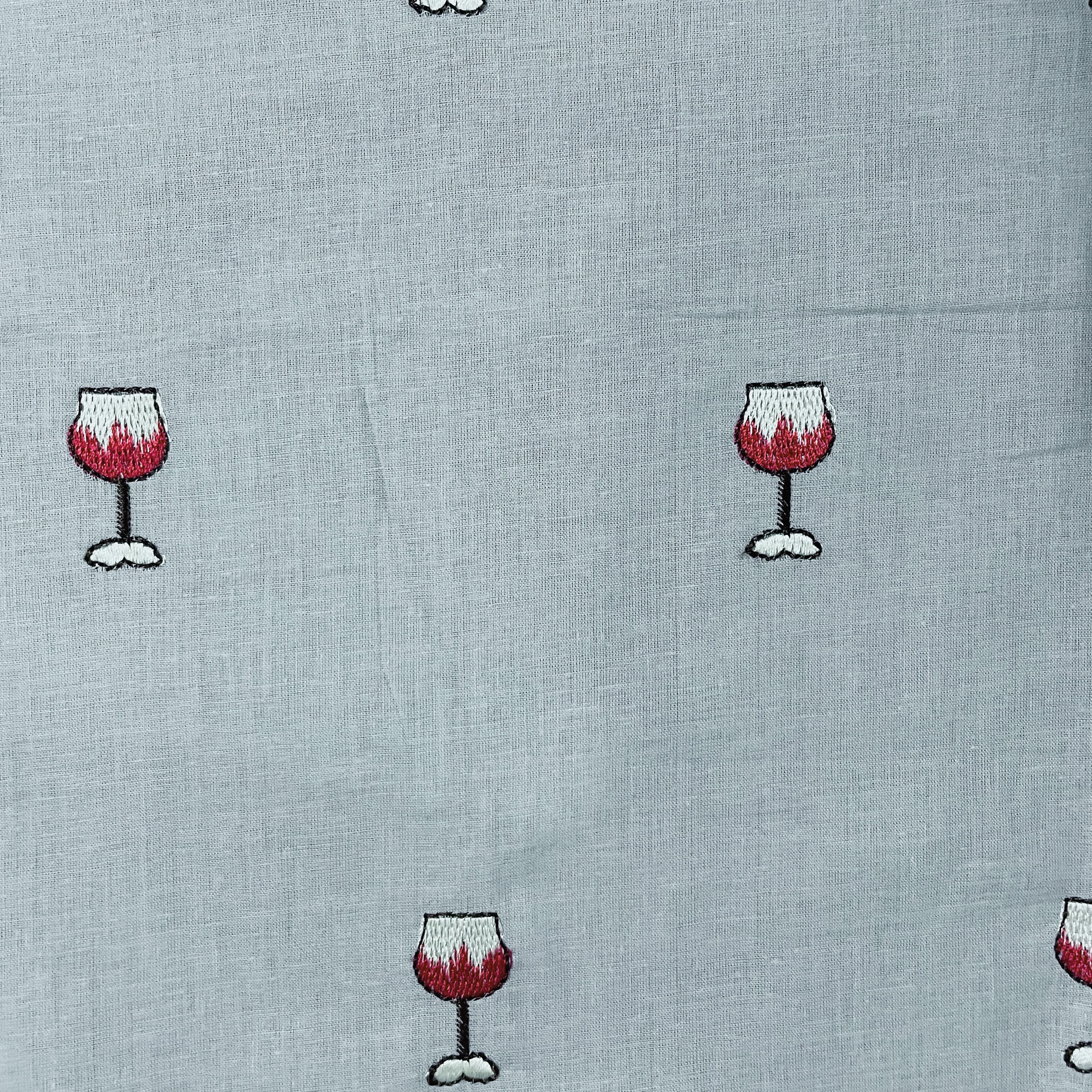 Grey Quirky Thread Embroidery Cotton Fabric