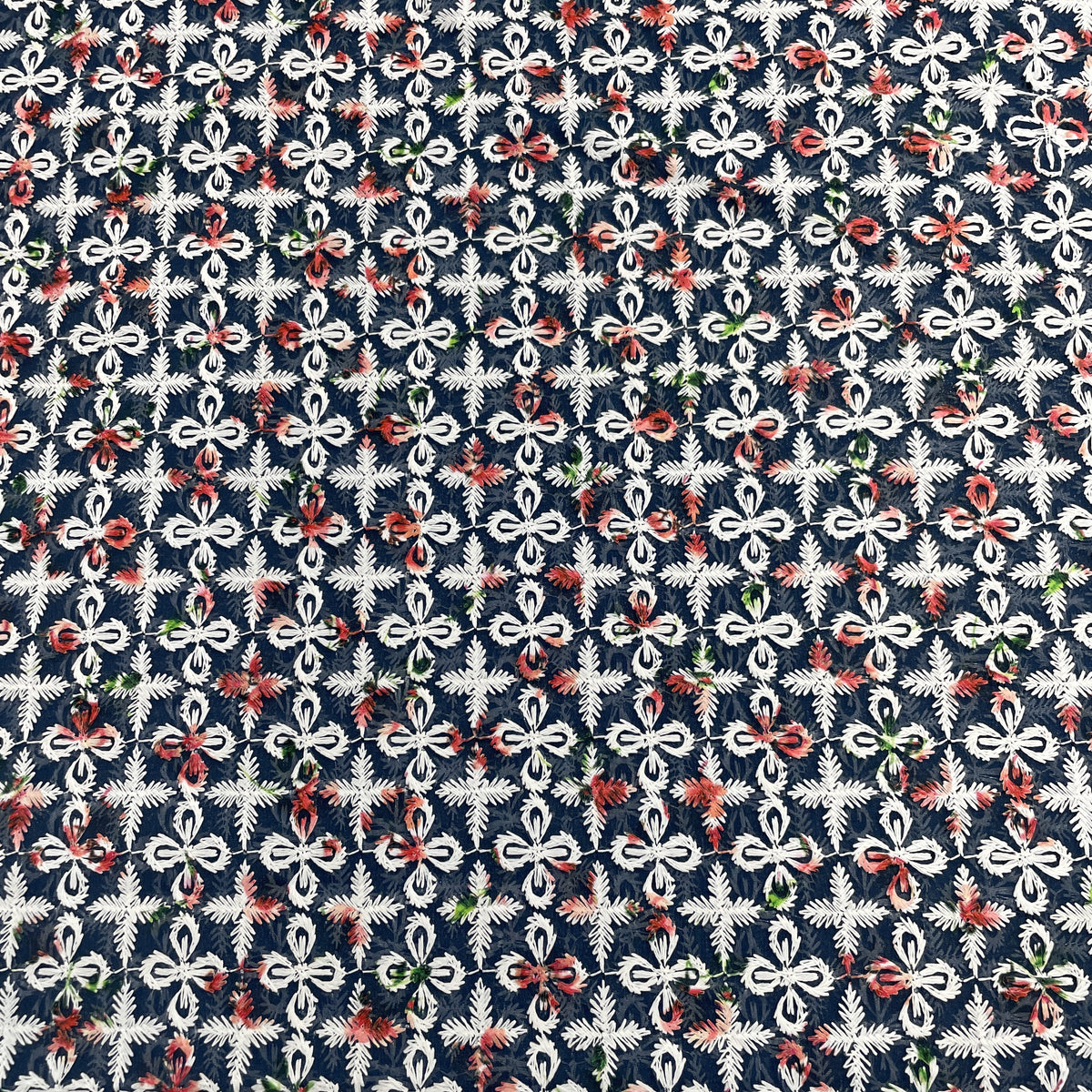 Navy Blue Floral Thread Embrodiery Georgette Fabric