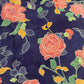 Navy Blue Floral Print Tusser Silk Fabric
