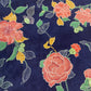 Navy Blue Floral Print Tusser Silk Fabric