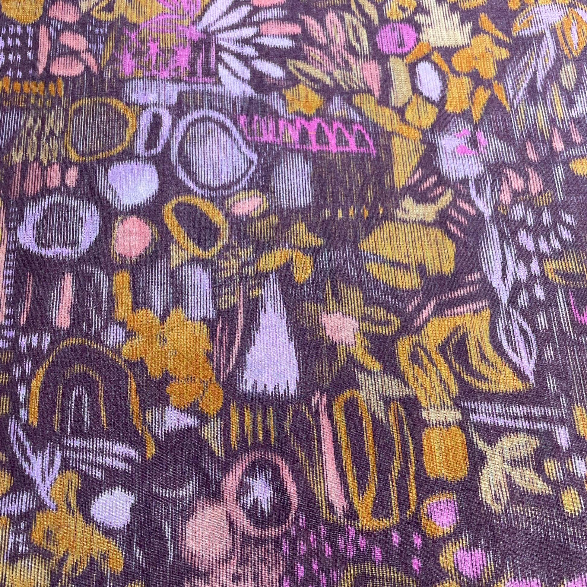 Brown Abstract Print Tusser Silk Fabric