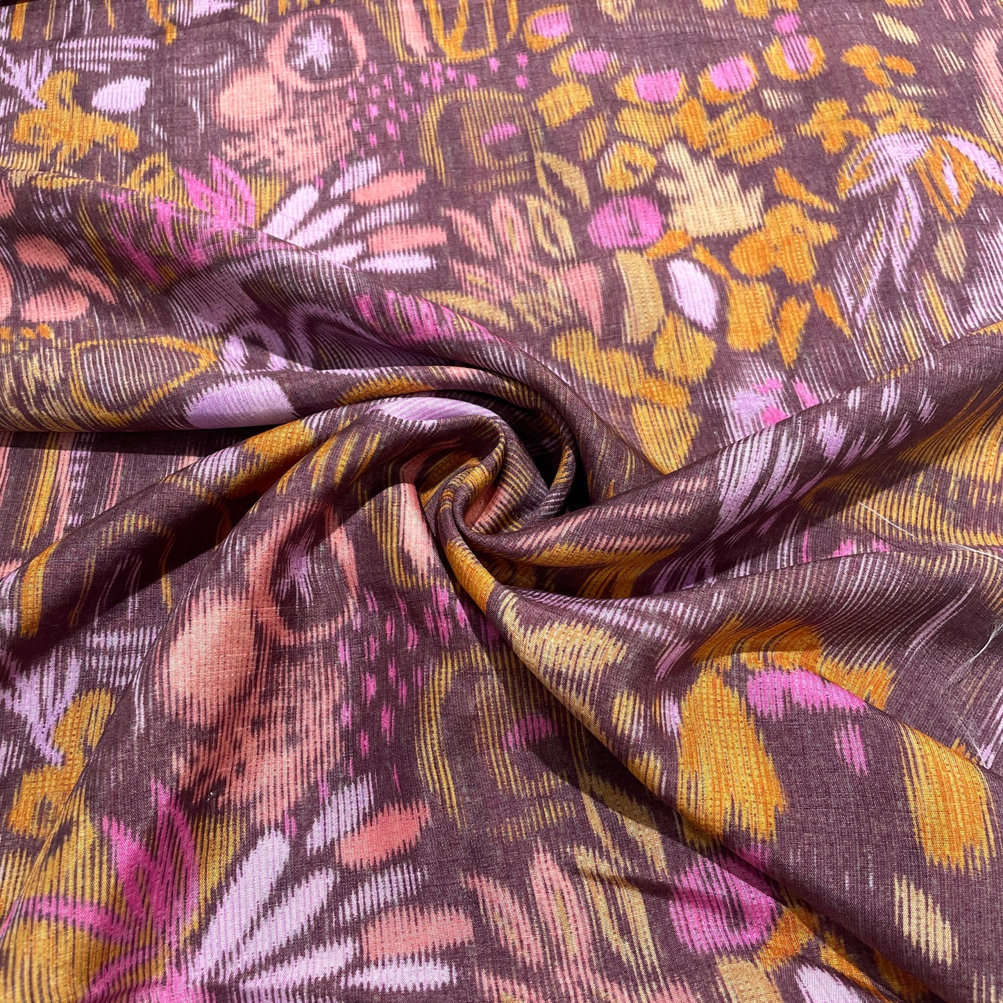 Brown Abstract Print Tusser Silk Fabric