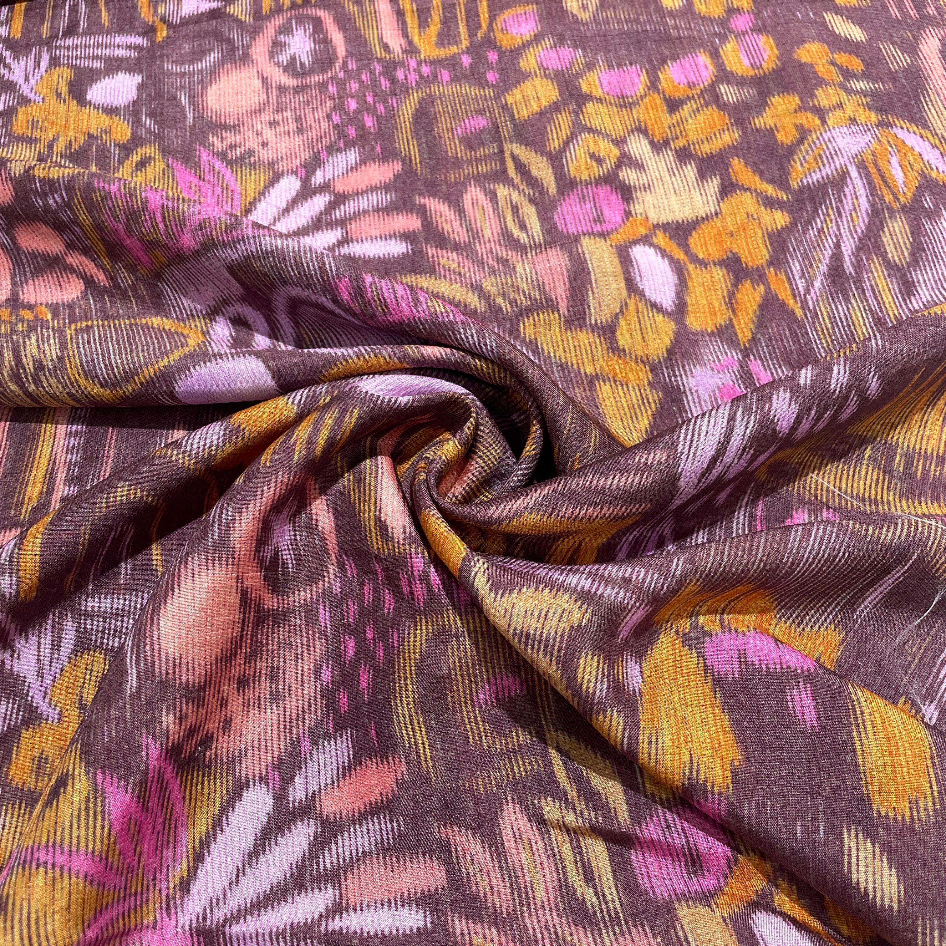 Brown Abstract Print Tusser Silk Fabric