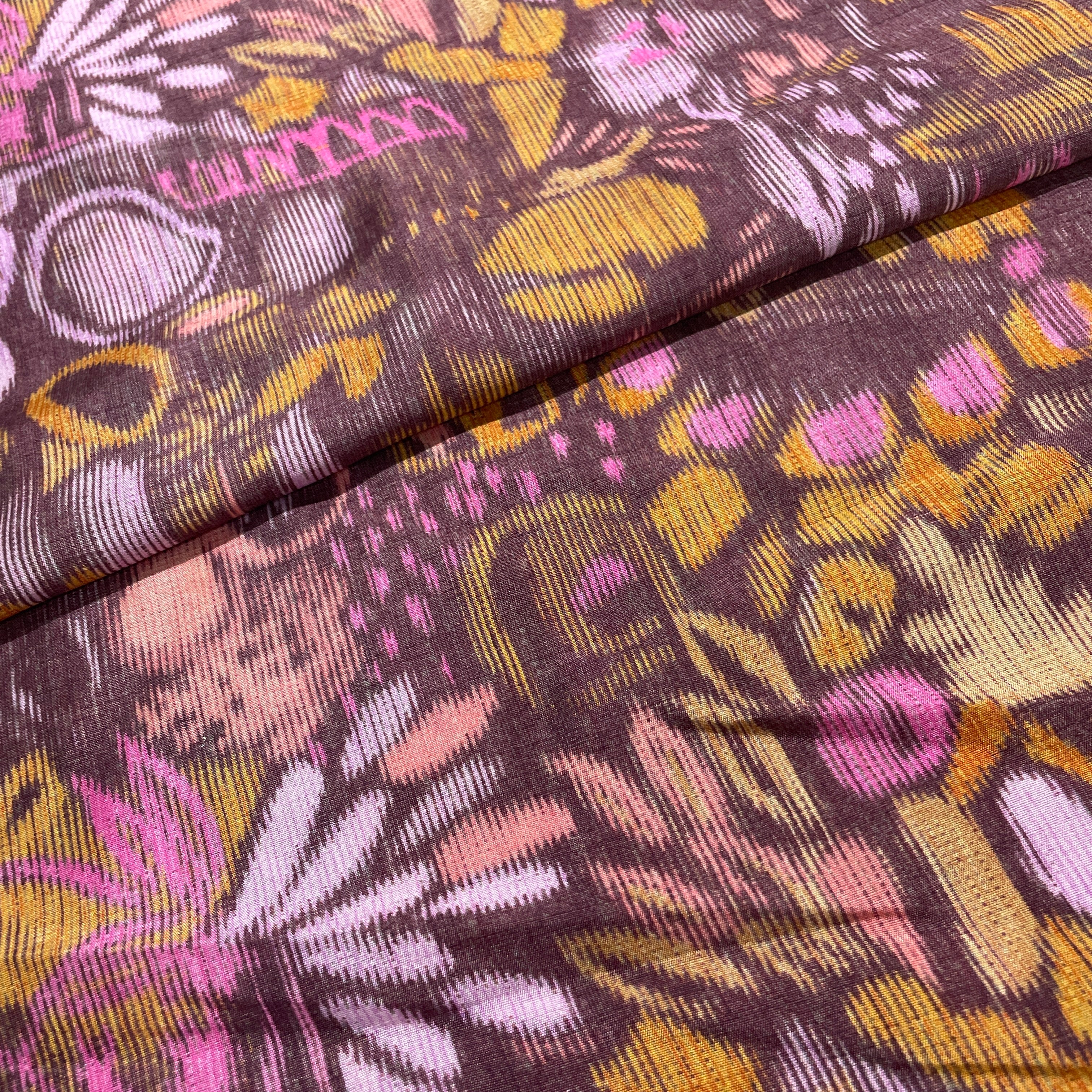 Brown Abstract Print Tusser Silk Fabric