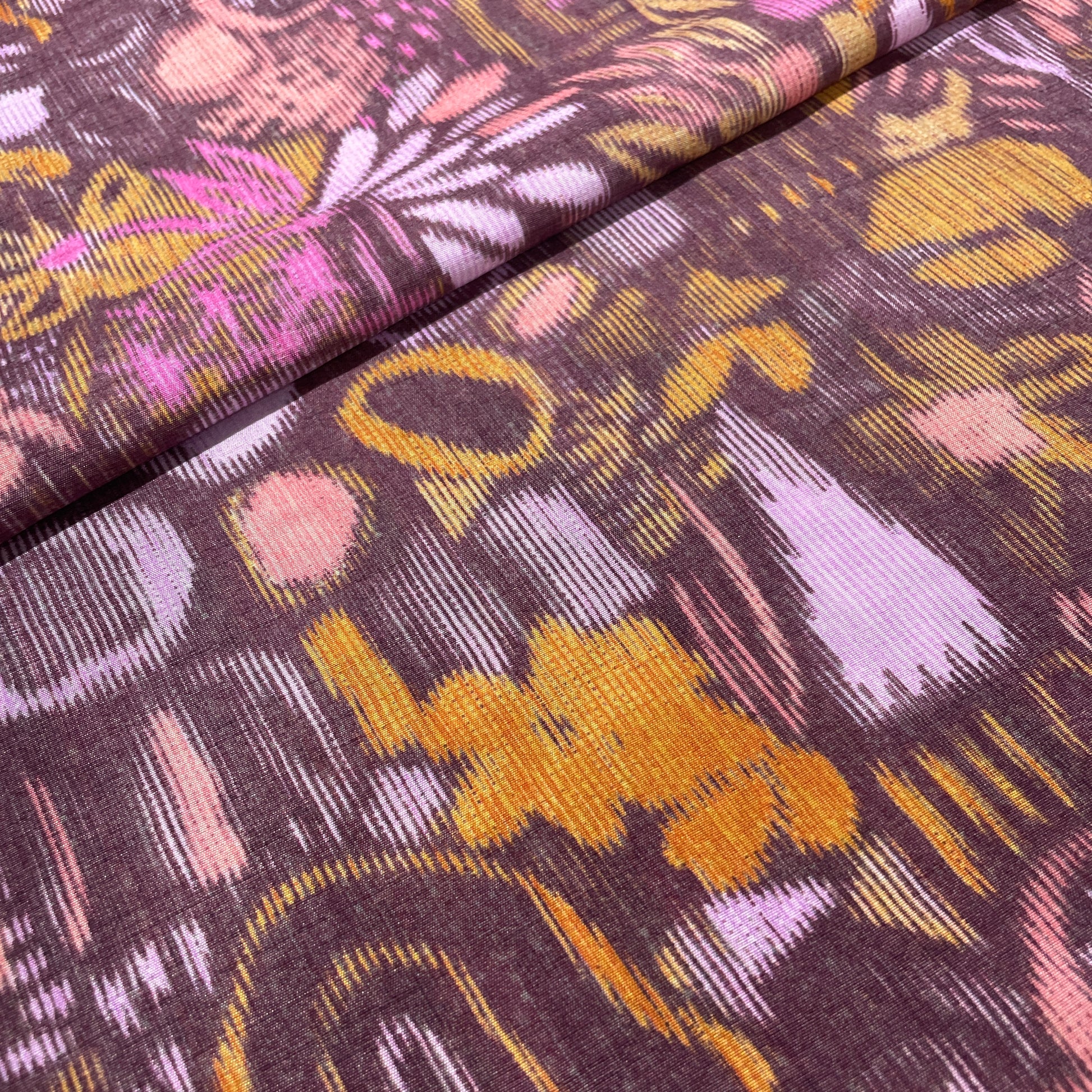 Brown Abstract Print Tusser Silk Fabric