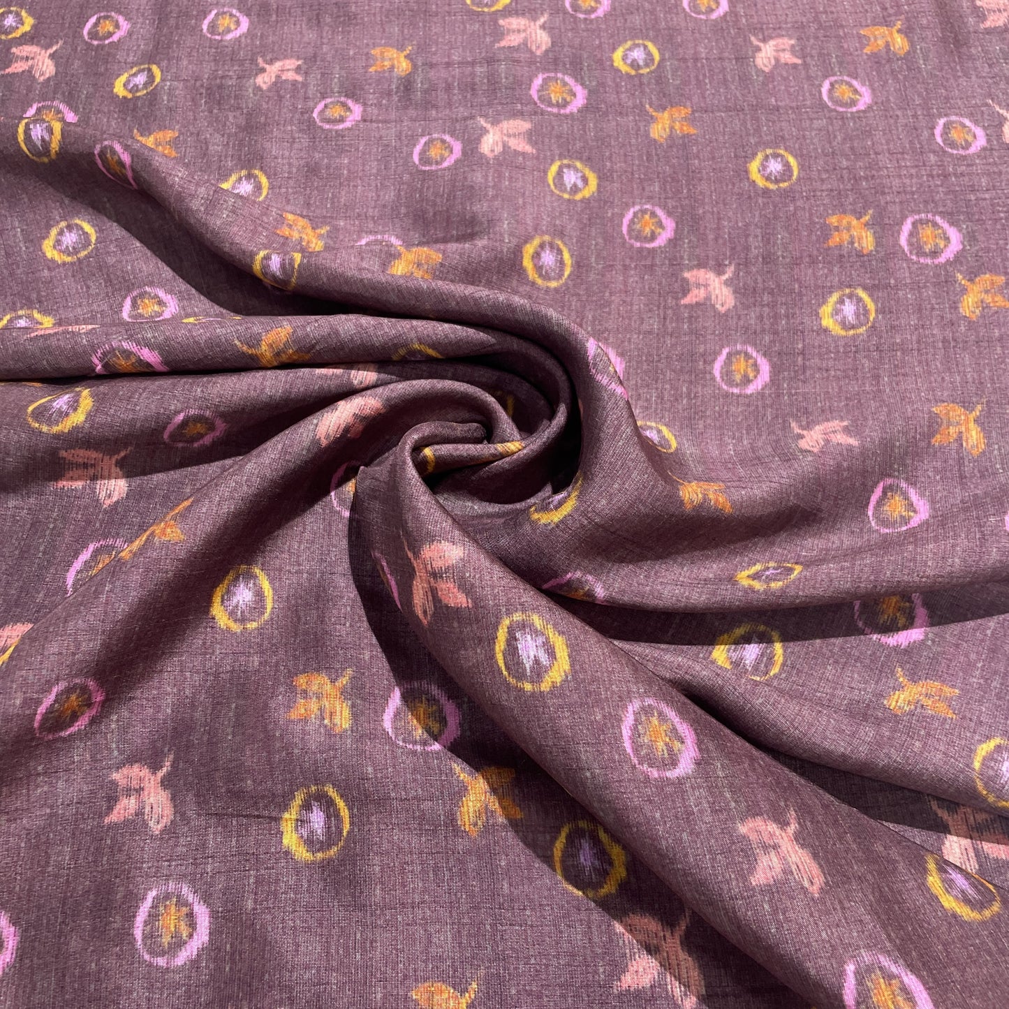 Wine Tropical Print Tusser Silk Fabric