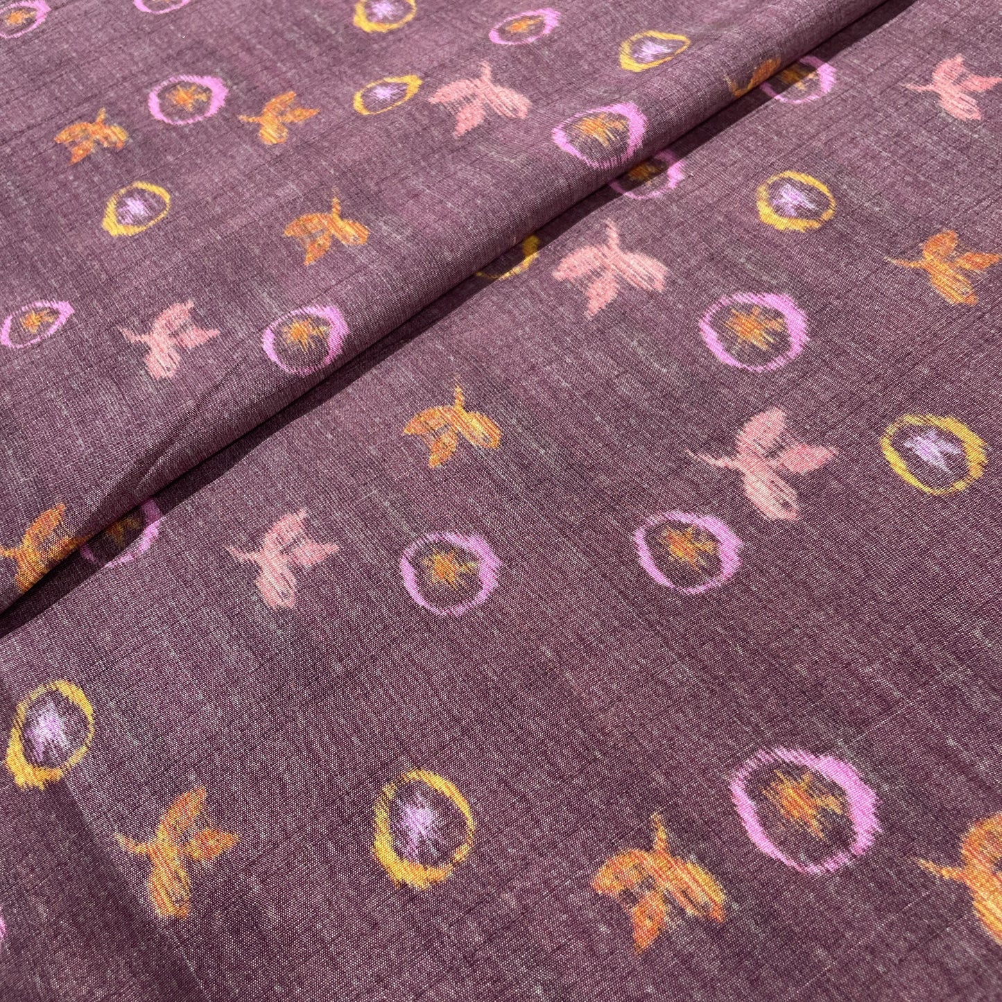 Wine Tropical Print Tusser Silk Fabric