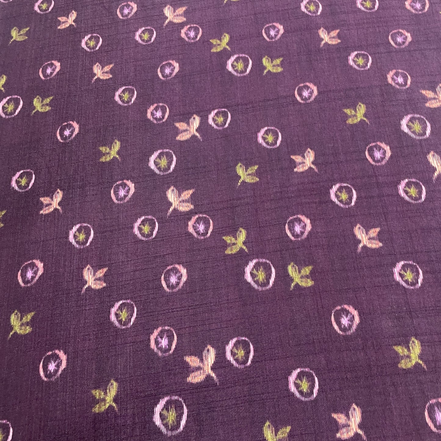 Wine Tropical Print Tusser Silk Fabric