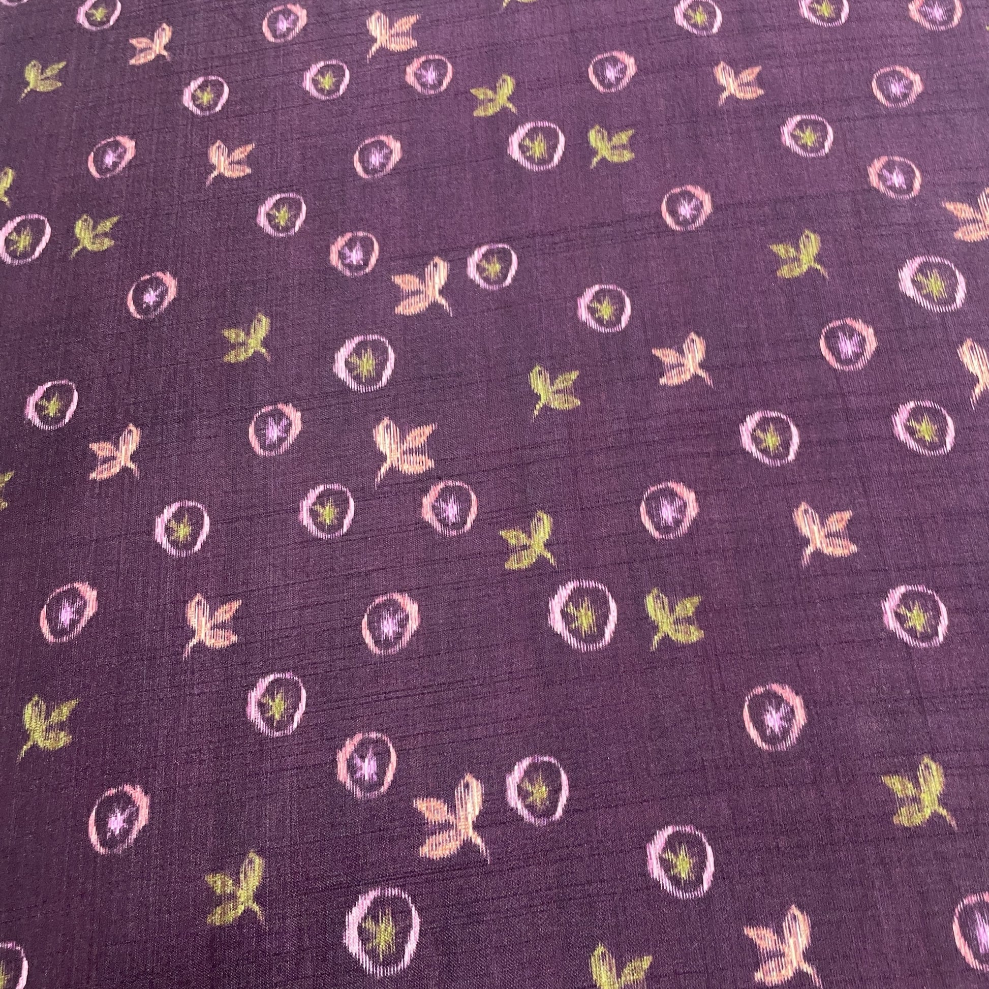 Wine Tropical Print Tusser Silk Fabric