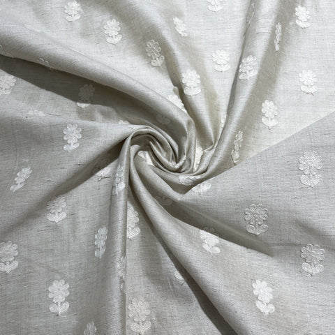 Cream Floral Embroidery Khadi Silk Fabric