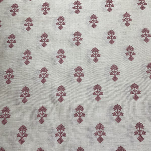 Cream Pink Floral Embroidery Khadi Silk Fabric