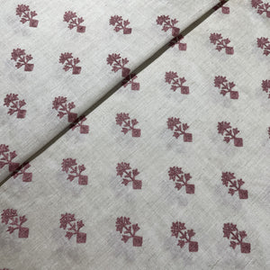 Cream Pink Floral Embroidery Khadi Silk Fabric