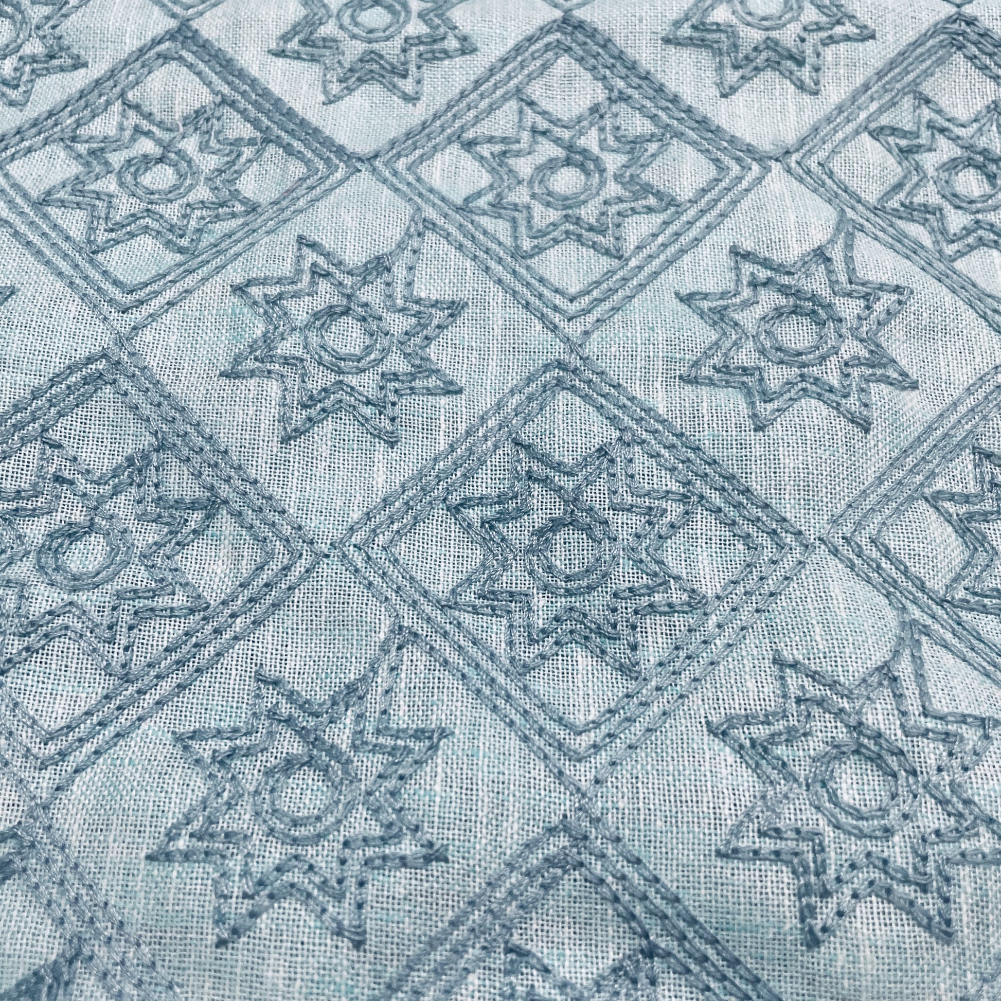 Light Sea Green Traditional Thread Embroidery Linen Fabric