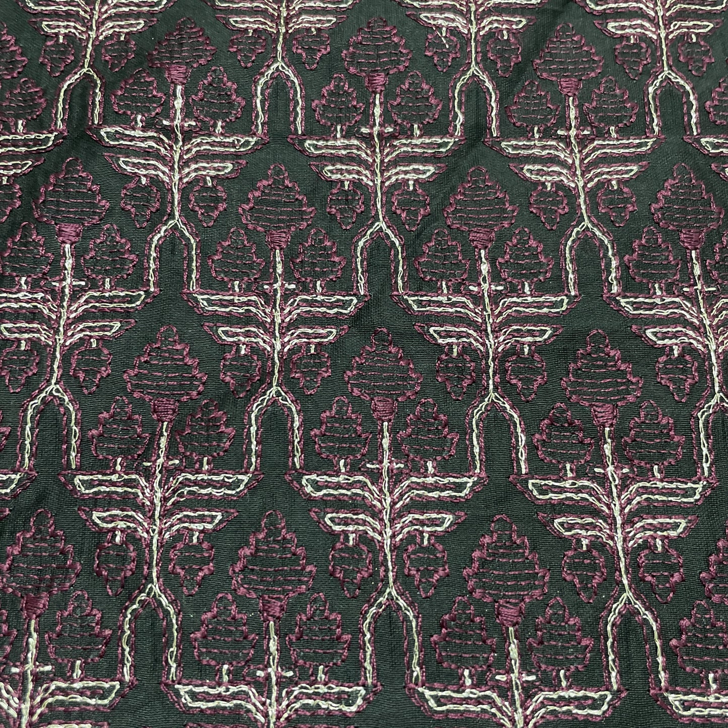 Classic Black Traditional Thread Embroidery Chanderi Silk Fabric