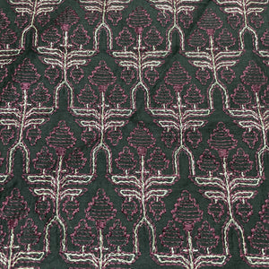 Classic Black Traditional Thread Embroidery Chanderi Silk Fabric