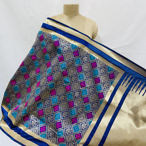 Premium Navy Blue Geometrical Print Banarsi Jacquard Dupatta