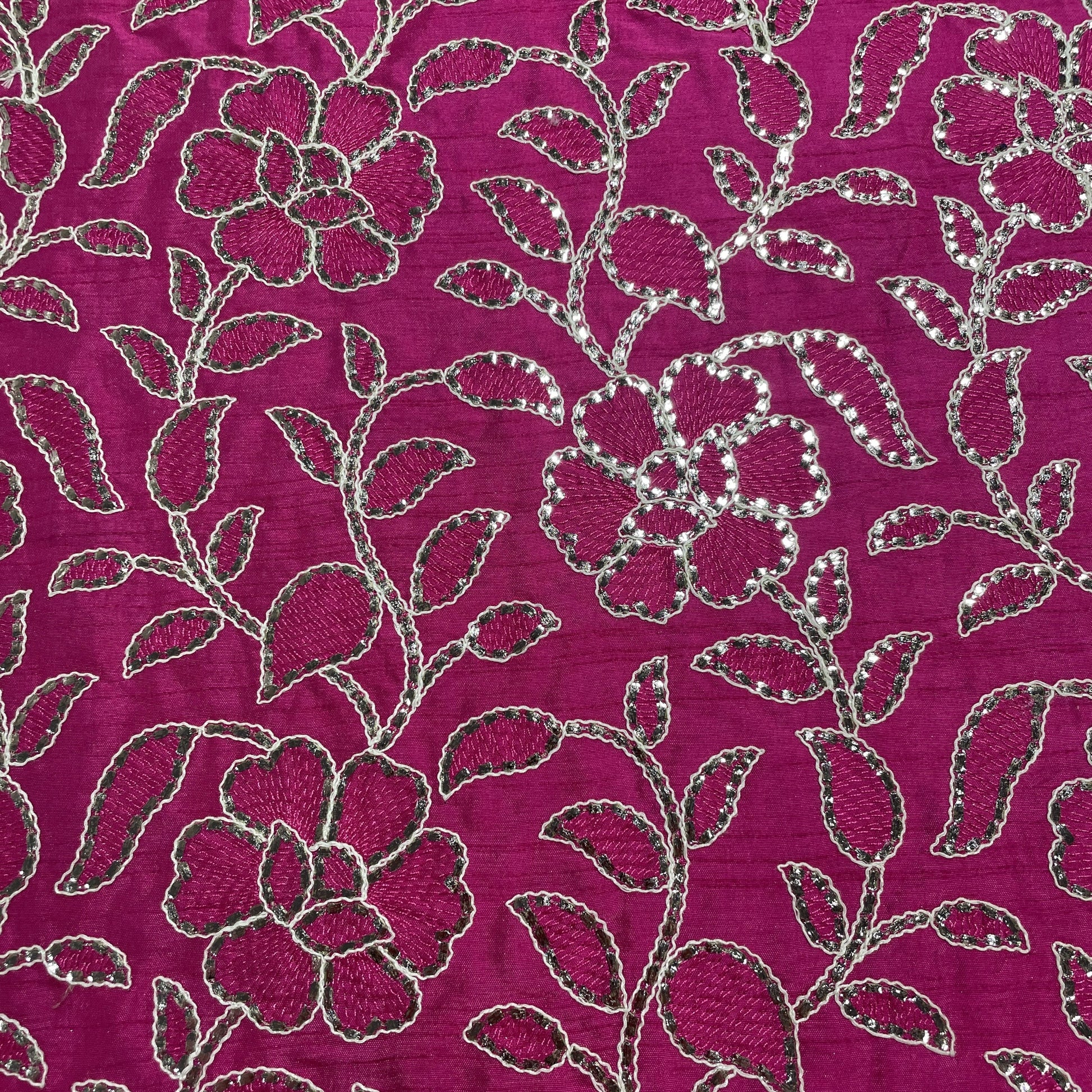 Magenta Pink Gota Patti Work Tusser Silk Fabric