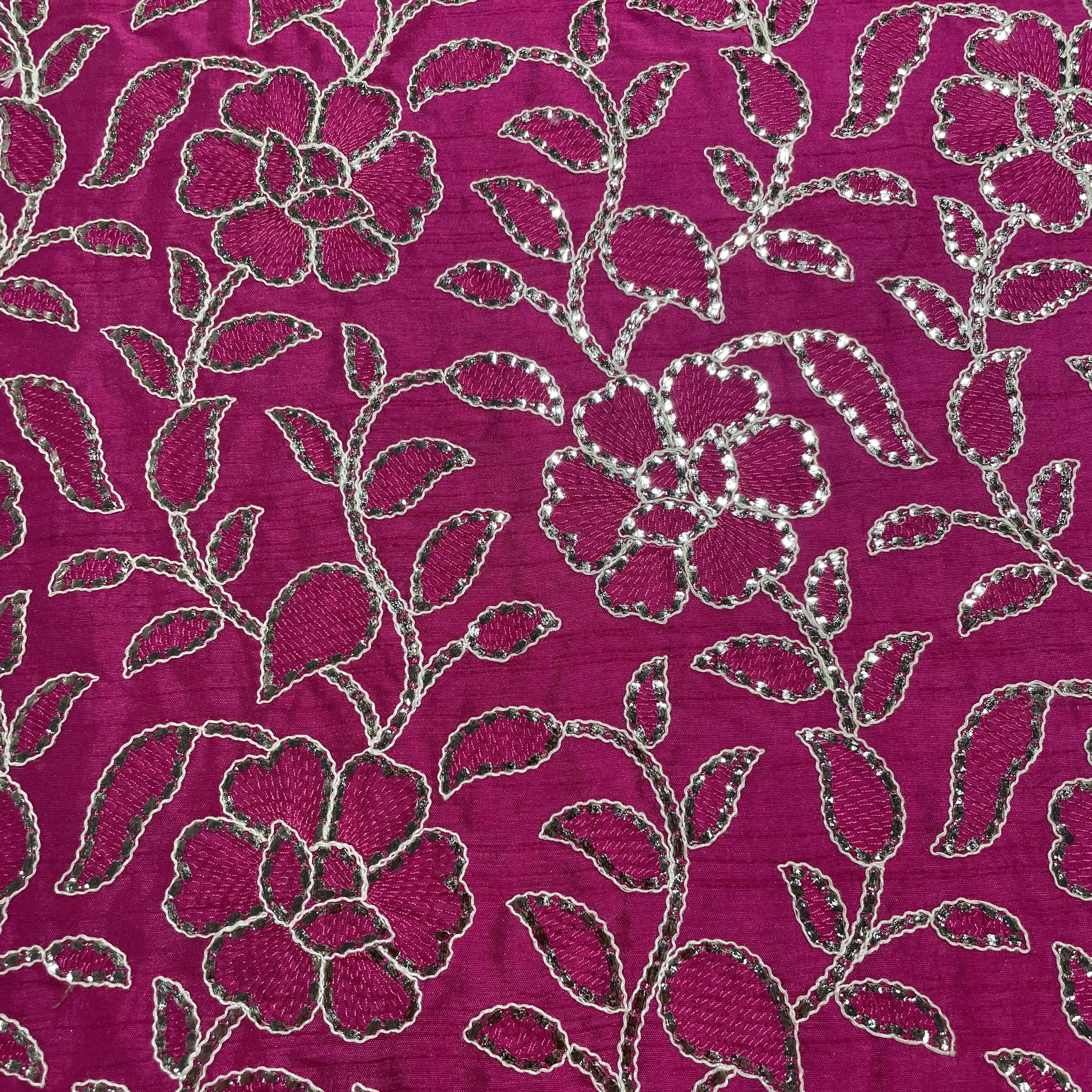 Magenta Pink Gota Patti Work Tusser Silk Fabric