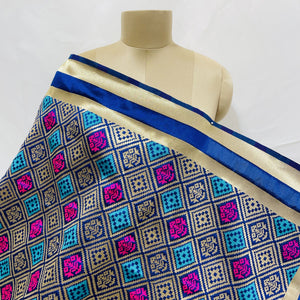 Premium Navy Blue Geometrical Print Banarsi Jacquard Dupatta
