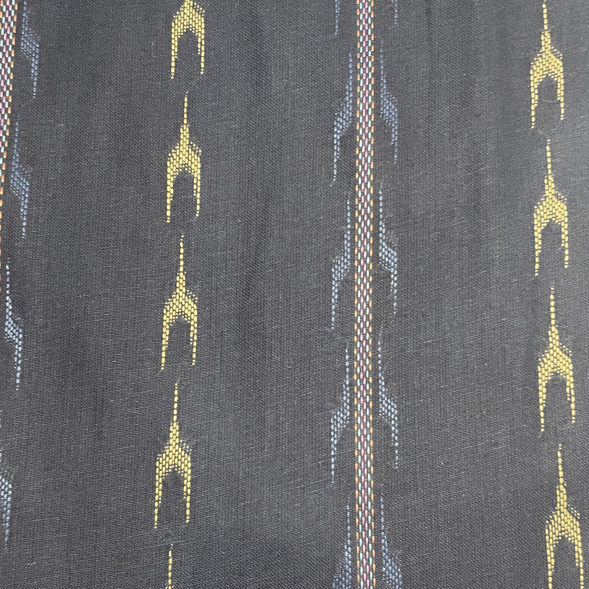 Premium Blue Yellow Ikkat Dobby Embroidery Cotton Fabric