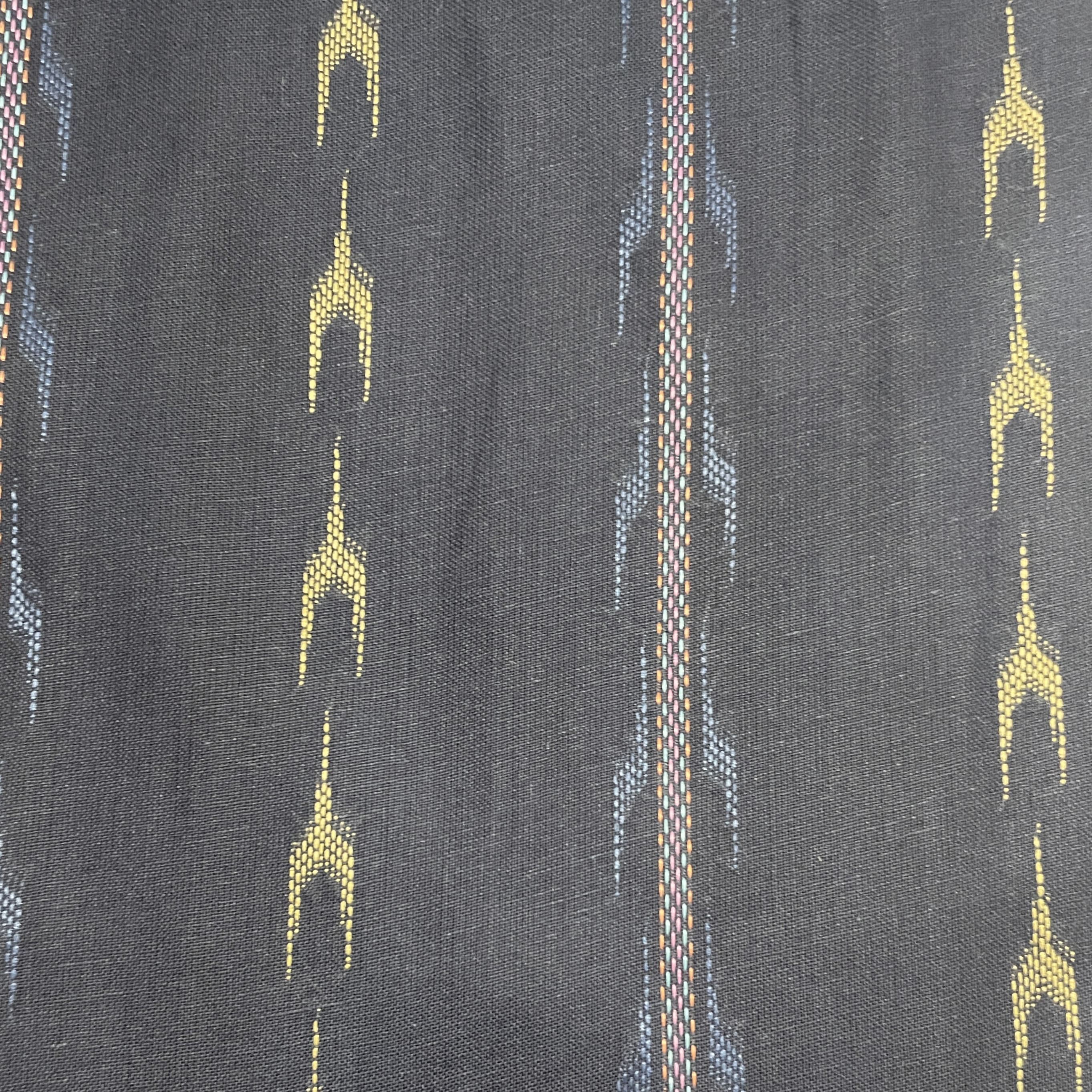 Premium Blue Yellow Ikkat Dobby Embroidery Cotton Fabric