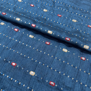 Teal Blue Mirror Sequins Soft Dupion Silk Fabric