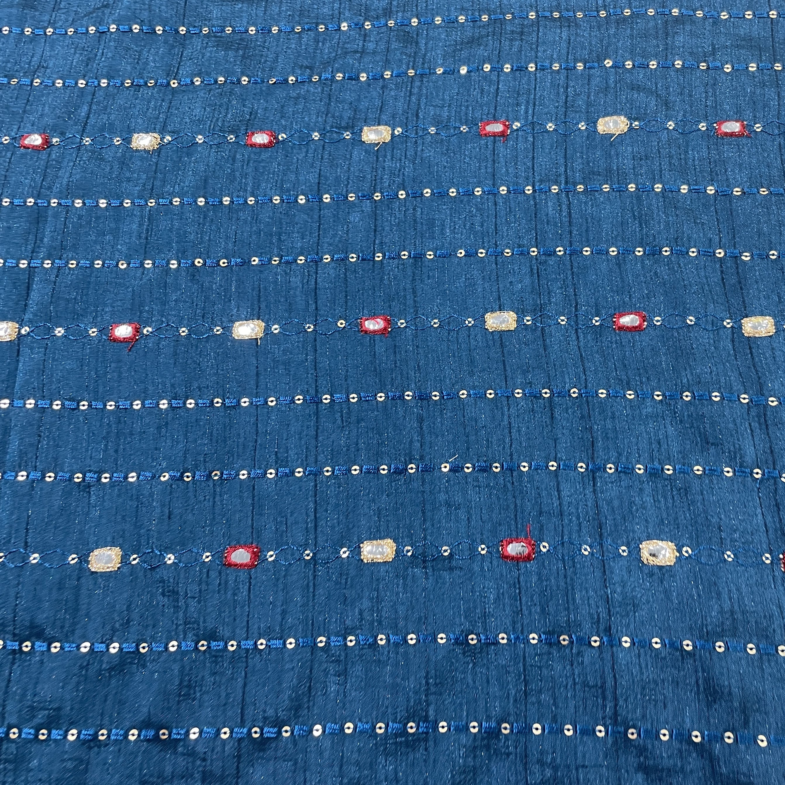 Teal Blue Mirror Sequins Soft Dupion Silk Fabric