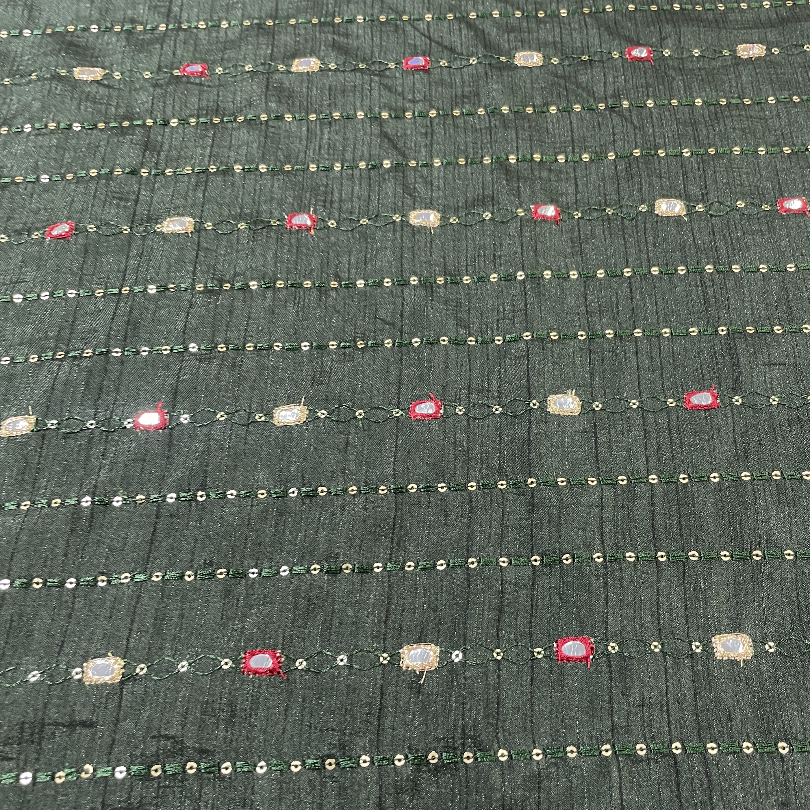 Green Mirror Sequins Soft Dupion Silk Fabric