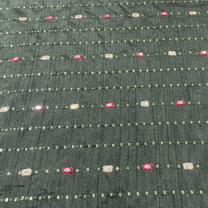 Green Mirror Sequins Soft Dupion Silk Fabric