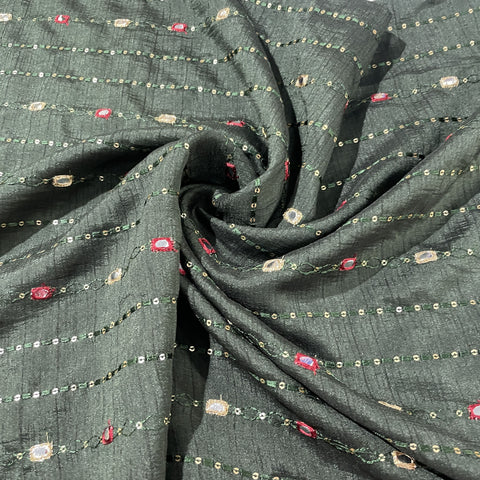 Green Mirror Sequins Soft Dupion Silk Fabric