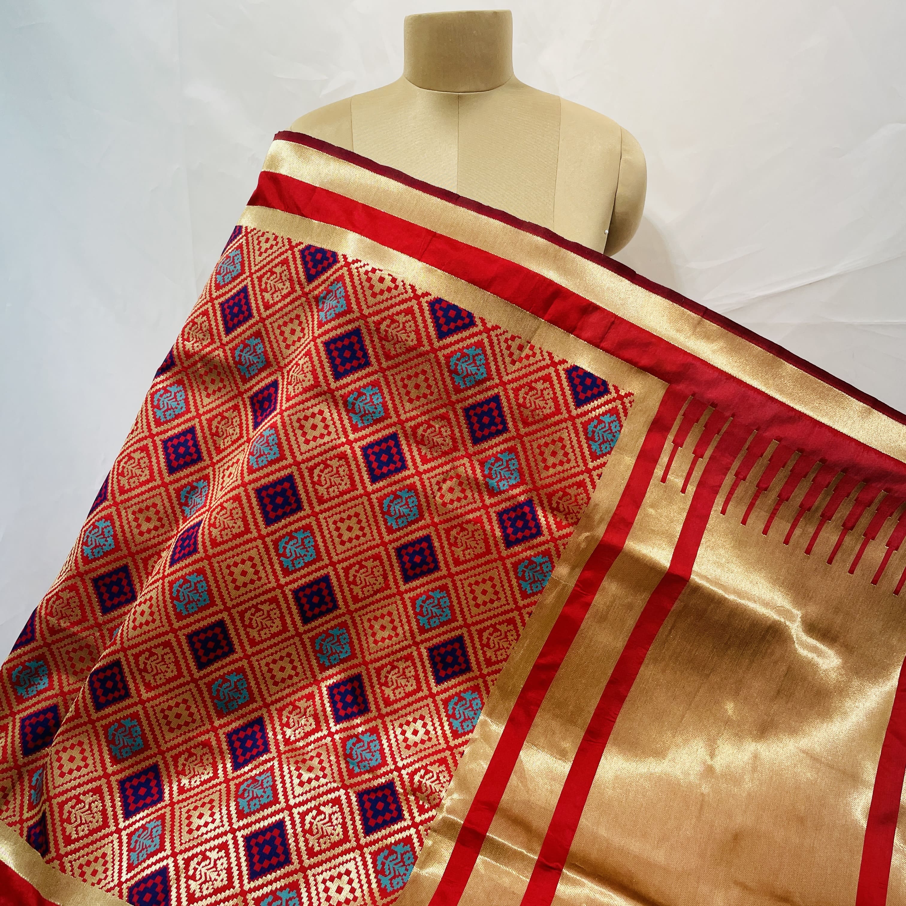 buy premium red geometrical print banarsi jacquard dupatta