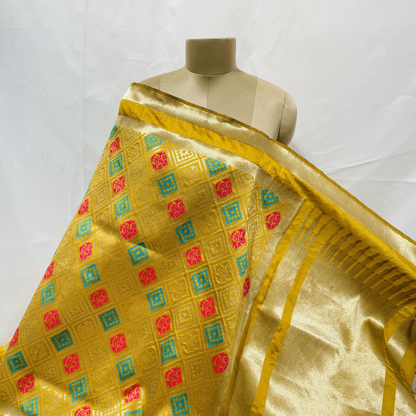 Premium Yellow Geometrical Print Banarsi Jacquard Dupatta