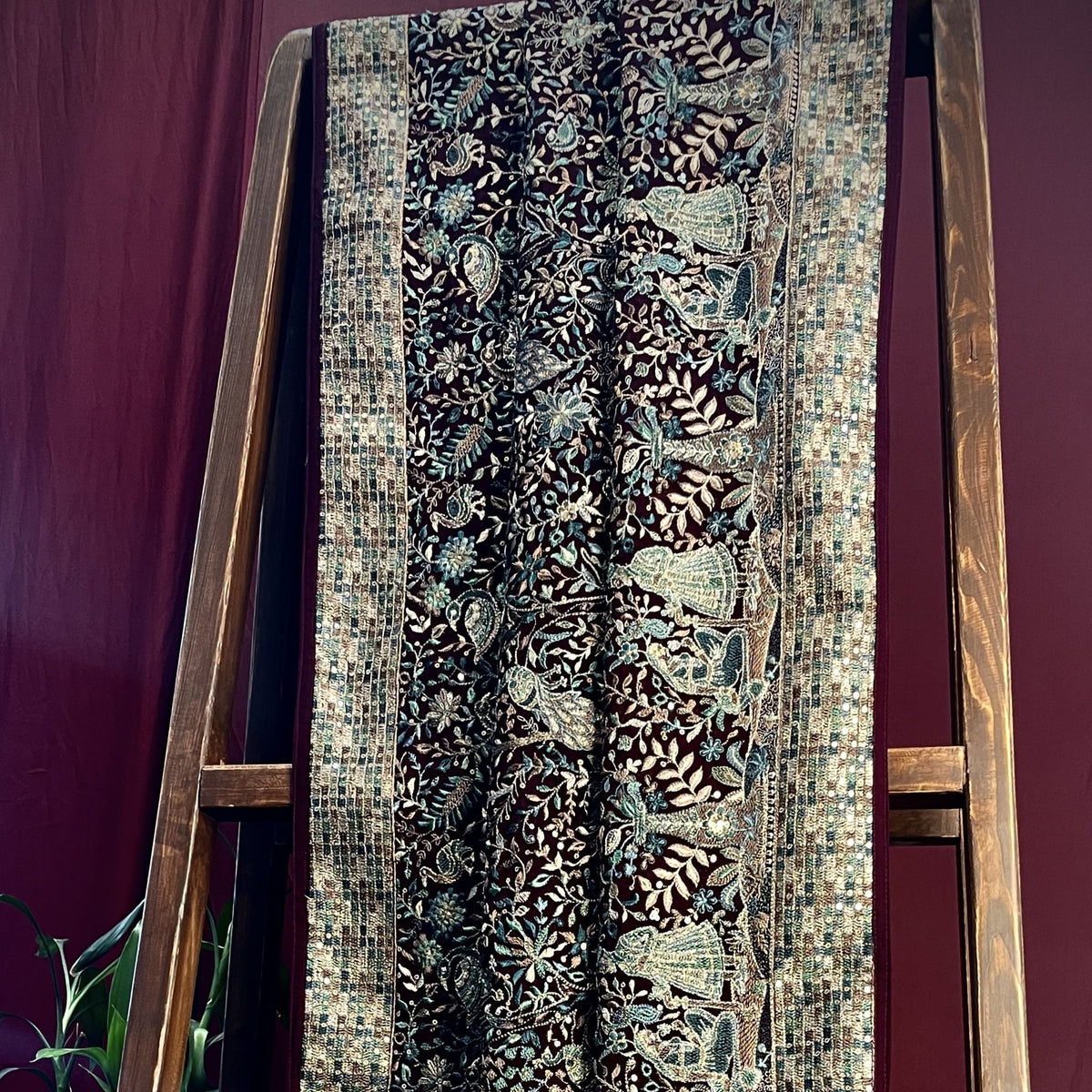 Premium  Wine Traditional Sequins Embroidery  Georgette Dupatta