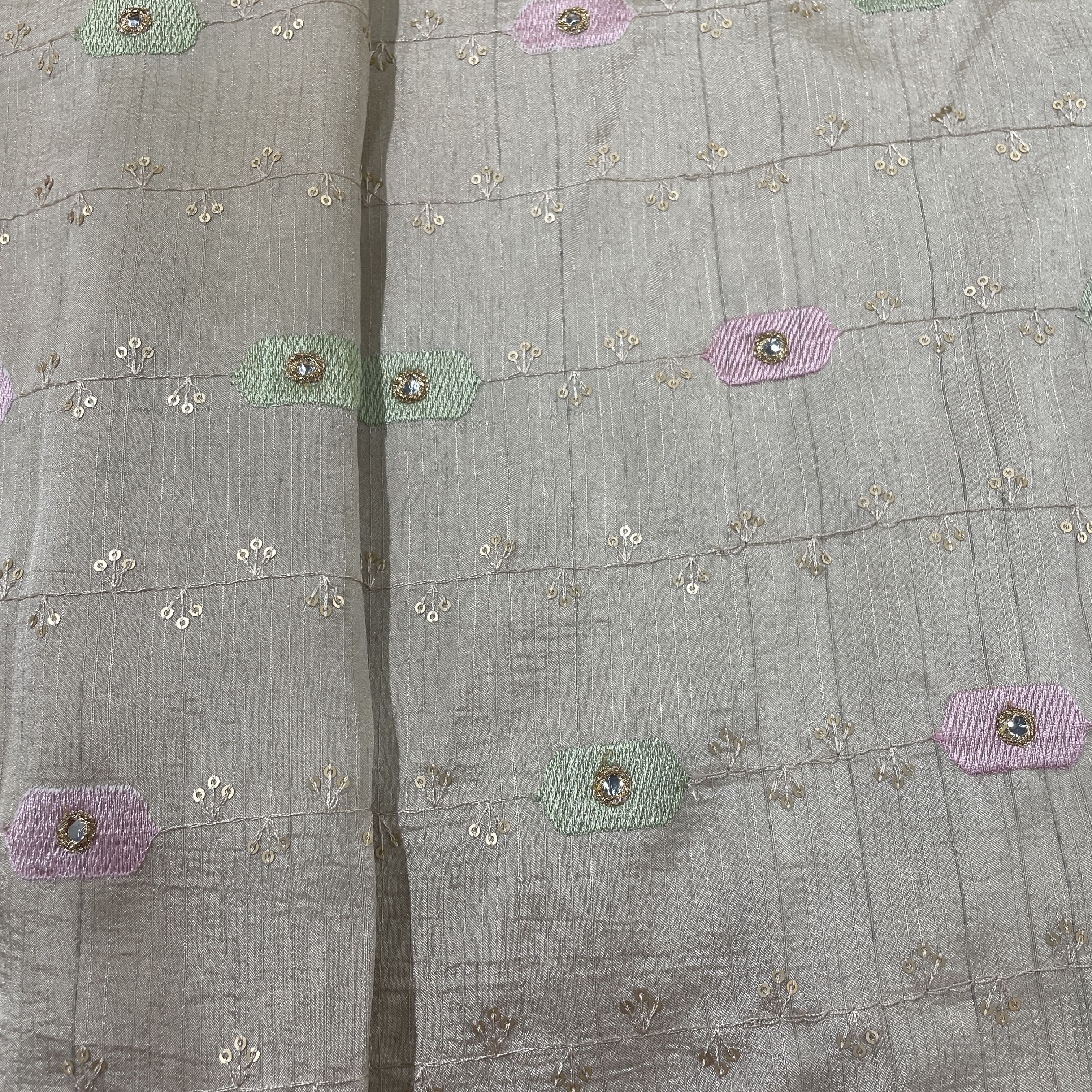 Ivory Mirror Thread Embroidery Bemberg Silk Fabric