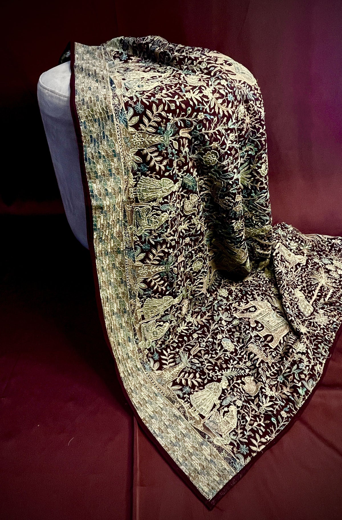 Premium  Wine Traditional Sequins Embroidery  Georgette Dupatta