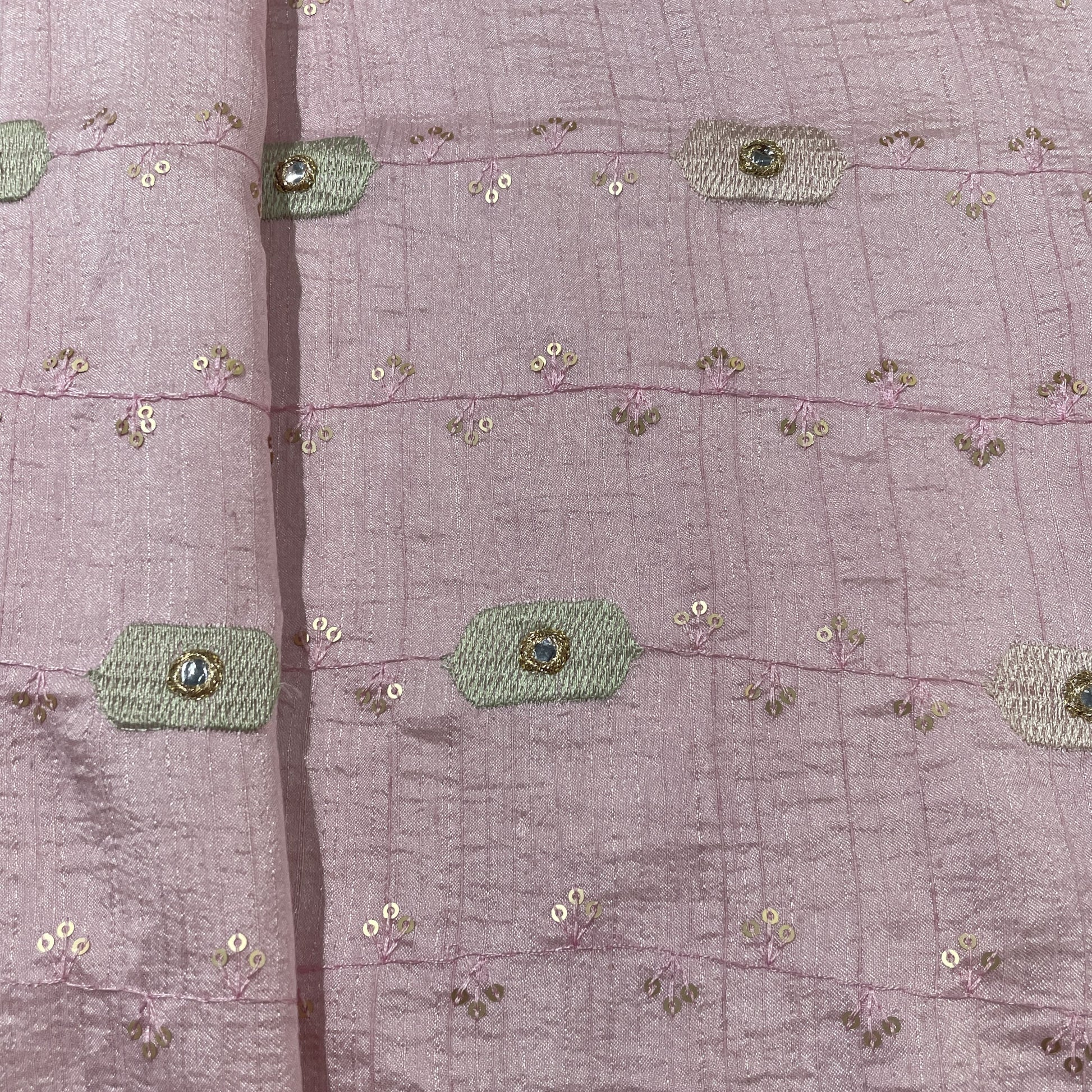Pink Mirror Thread Embroidery Bemberg Silk Fabric