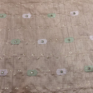Peach Pink Mirror Thread Embroidery Bemberg Silk Fabric