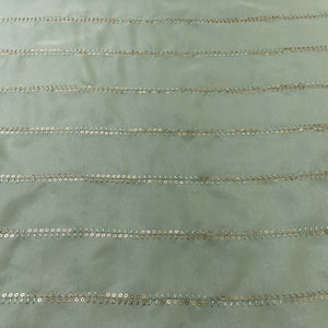Mint Green Stripes Embroidery Bemberg Silk Fabric