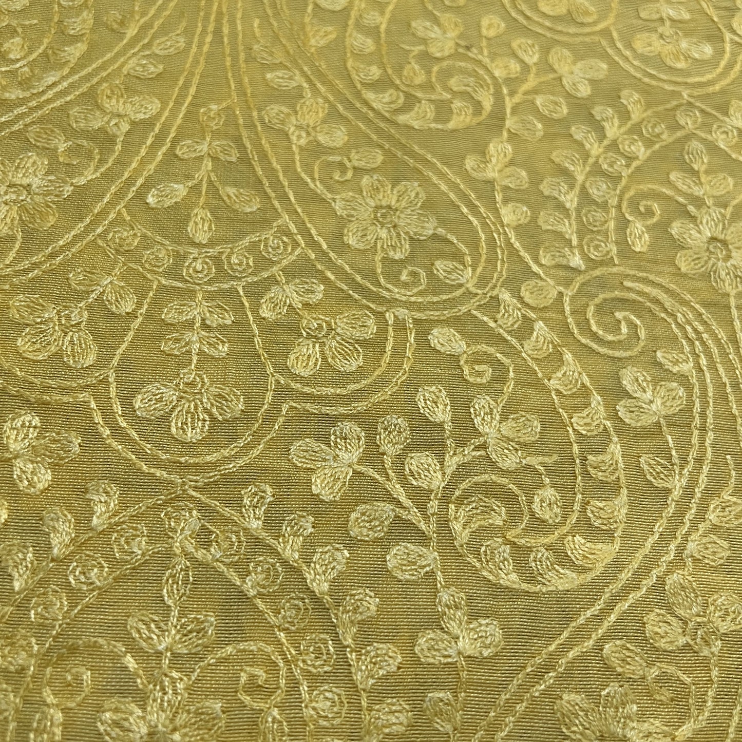 Classic Yellow Traditional Thread Embroidery Bemberg Silk Fabric
